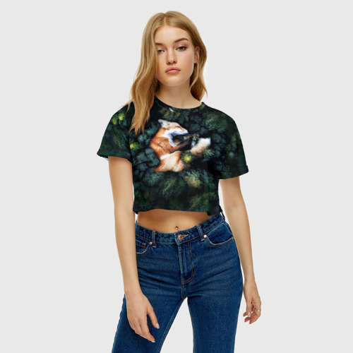 Женская футболка Crop-top 3D Лисичка в Лесу, цвет 3D печать - фото 3