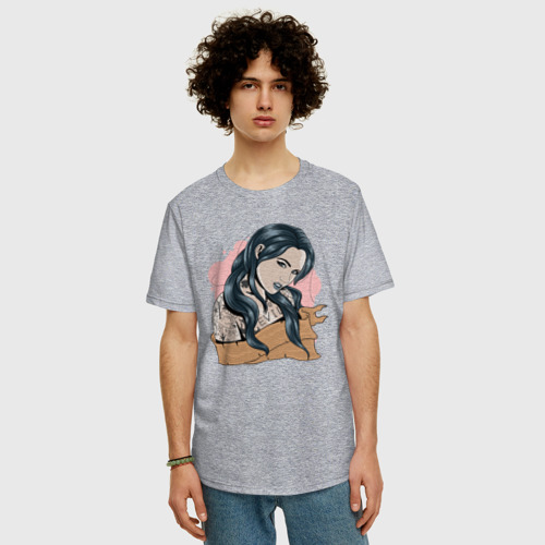 Мужская футболка хлопок Oversize с принтом Девушка, фото на моделе #1