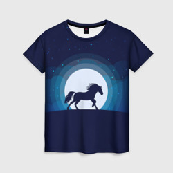 Женская футболка 3D Лошадь под луной