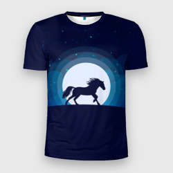 Мужская футболка 3D Slim Лошадь под луной