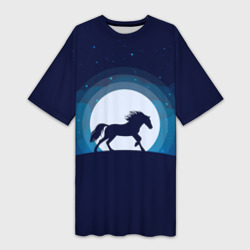 Платье-футболка 3D Лошадь под луной