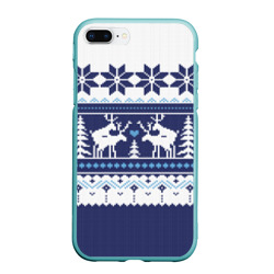 Чехол для iPhone 7Plus/8 Plus матовый Свитер с оленями синий имитация