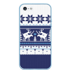 Чехол для iPhone 5/5S матовый Свитер с оленями синий имитация