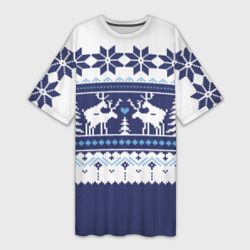 Платье-футболка 3D Свитер с оленями синий имитация