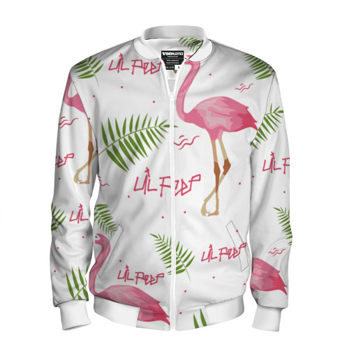 Мужской бомбер 3D Lil Peep Pink flamingo, цвет белый