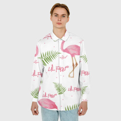 Мужская рубашка oversize 3D Lil Peep Pink flamingo - фото 2