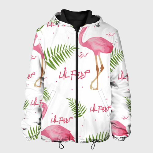 Мужская куртка 3D с принтом Lil Peep pink flamingo, вид спереди #2