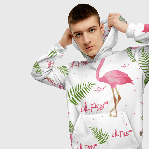 Мужская толстовка 3D Lil Peep Pink flamingo, цвет белый - фото 5