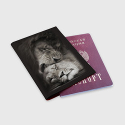 Обложка для паспорта матовая кожа Лев и львица - фото 2