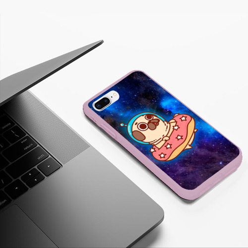 Чехол для iPhone 7Plus/8 Plus матовый Мопс Космонавт, цвет розовый - фото 5