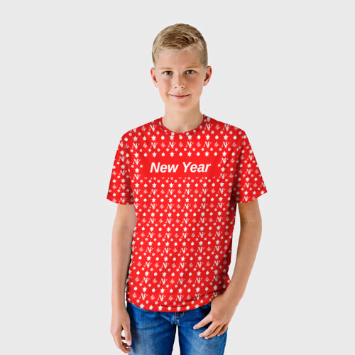 Детская футболка 3D с принтом New Year fashionable, фото на моделе #1