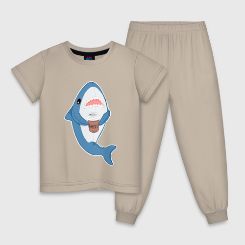 Детская пижама хлопок Hype Shark, цвет миндальный
