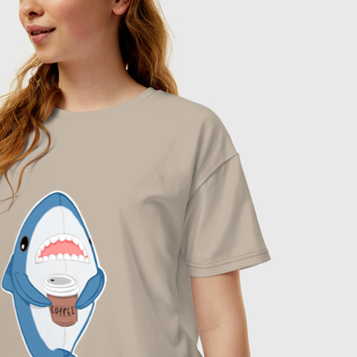 Женская футболка хлопок Oversize Hype Shark, цвет миндальный - фото 3