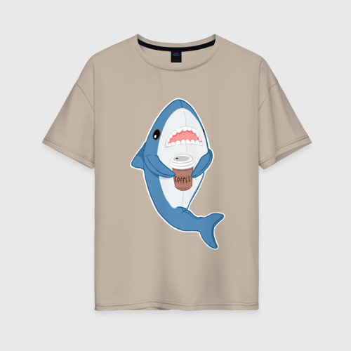 Женская футболка хлопок Oversize Hype Shark, цвет миндальный