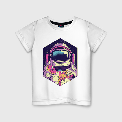 Детская футболка из хлопка с принтом Космонавт с Едой, вид спереди №1