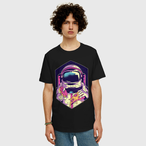 Мужская футболка хлопок Oversize Космонавт с Едой, цвет черный - фото 3