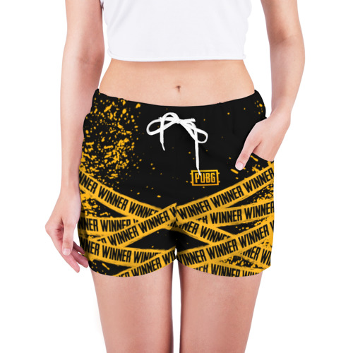 Женские шорты 3D с принтом PUBG ПАБГ winner yellow, фото на моделе #1