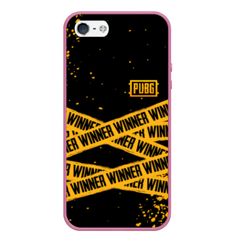 Чехол для iPhone 5/5S матовый PUBG ПАБГ winner yellow, цвет малиновый