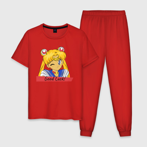 Мужская пижама хлопок Sailor Moon Good Luck, цвет красный