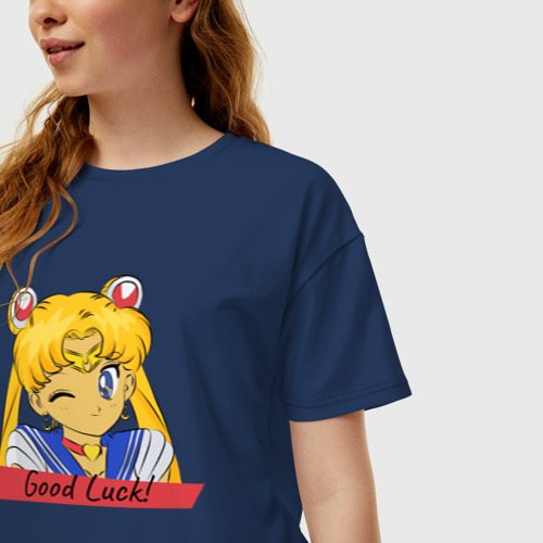 Женская футболка хлопок Oversize с принтом Sailor Moon Good Luck, фото на моделе #1