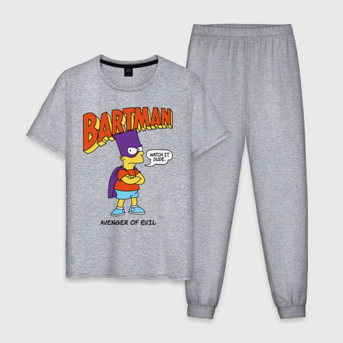 Мужская пижама хлопок с принтом Барт Симпсон, вид спереди #2