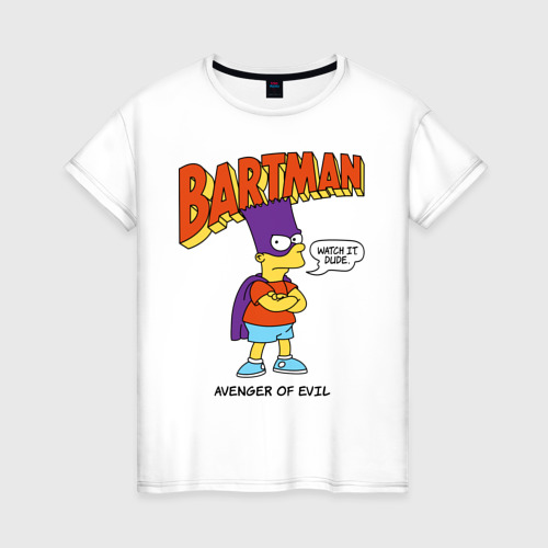 Женская футболка хлопок с принтом Барт Симпсон, вид спереди #2