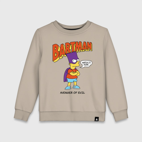Детский свитшот хлопок с принтом Барт Симпсон, вид спереди #2