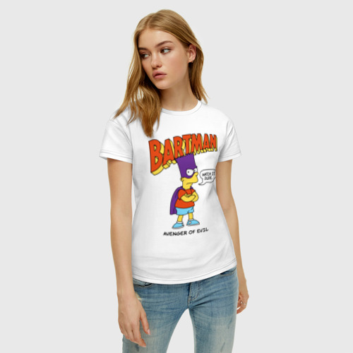Женская футболка хлопок с принтом Барт Симпсон, фото на моделе #1