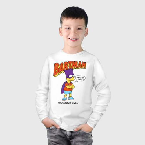 Детский лонгслив хлопок с принтом Барт Симпсон, фото на моделе #1