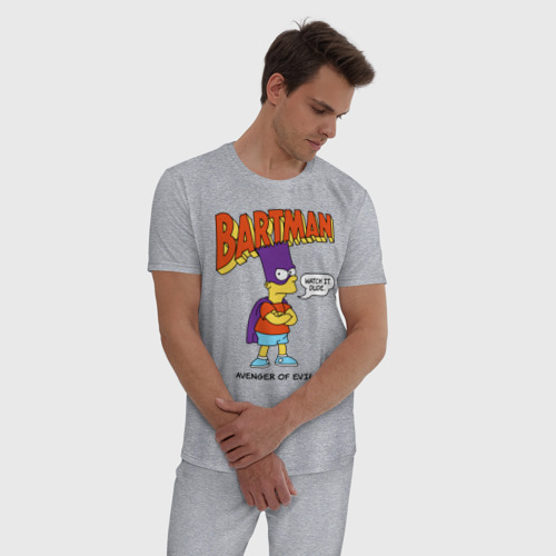 Мужская пижама хлопок с принтом Барт Симпсон, фото на моделе #1