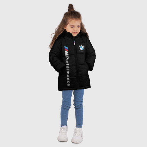 Зимняя куртка для девочек 3D с принтом BMW performance БМВ, вид сбоку #3