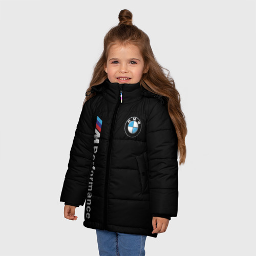 Зимняя куртка для девочек 3D с принтом BMW performance БМВ, фото на моделе #1