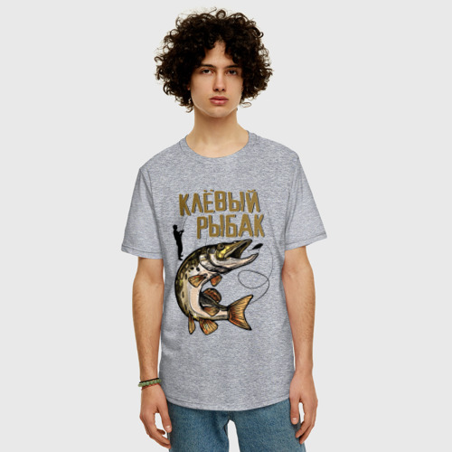 Мужская футболка хлопок Oversize Клевый рыбак, цвет меланж - фото 3