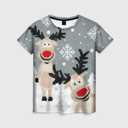 Женская футболка 3D Свитер с оленями