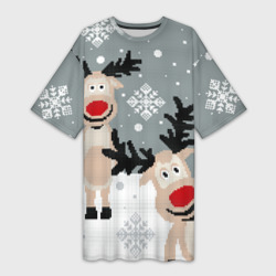 Платье-футболка 3D Свитер с оленями