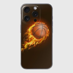 Чехол для iPhone 15 Pro Max силиконовый с защитой камеры Баскетбол