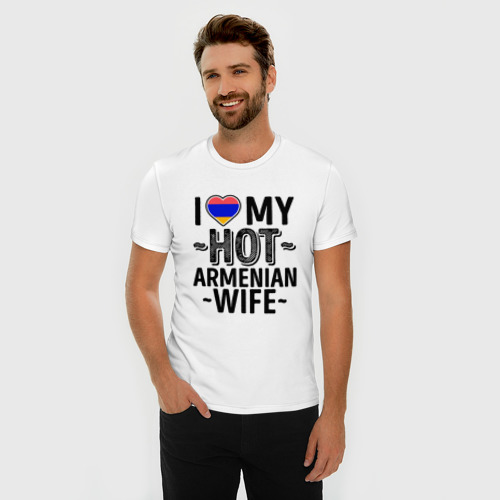 Мужская футболка хлопок Slim Люблю мою армянскую жену, цвет белый - фото 3