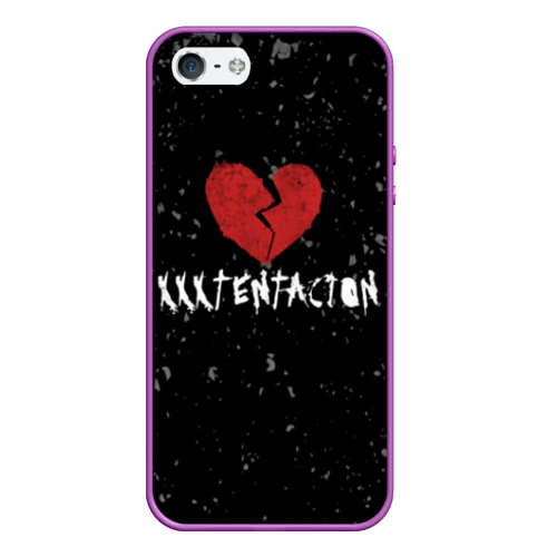 Чехол для iPhone 5/5S матовый XXXTentacion Red Broken Heart, цвет фиолетовый