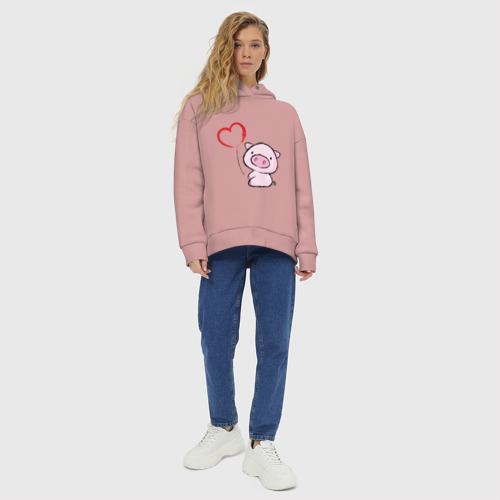 Женское худи Oversize хлопок Pig Love, цвет пыльно-розовый - фото 6