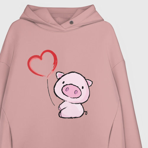 Женское худи Oversize хлопок Pig Love, цвет пыльно-розовый - фото 3