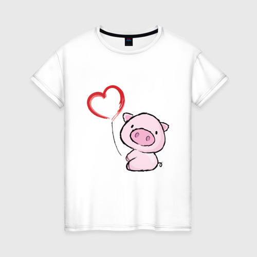 Женская футболка из хлопка с принтом Pig Love, вид спереди №1