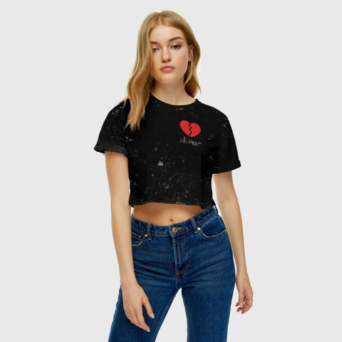 Женская футболка Crop-top 3D Lil Peep Broken Heart, цвет 3D печать - фото 3