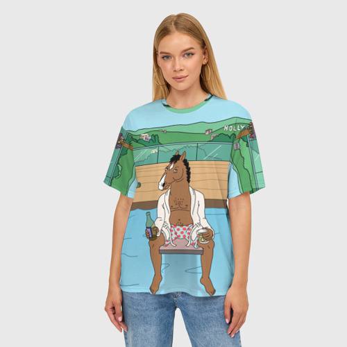 Женская футболка oversize 3D Конь БоДжек, цвет 3D печать - фото 3