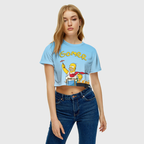 Женская футболка Crop-top 3D Гомер, цвет 3D печать - фото 4