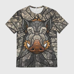 Мужская футболка 3D Кабан - витраж мозайка