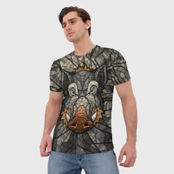 Мужская футболка 3D Кабан - витраж мозайка - фото 2