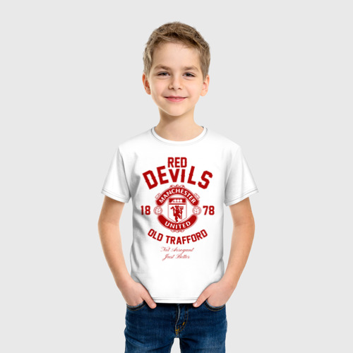 Детская футболка хлопок с принтом Манчестер Юнайтед, фото на моделе #1