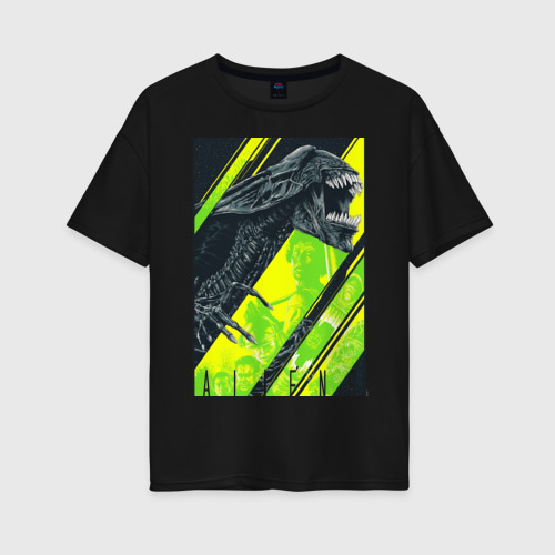 Женская футболка хлопок Oversize Чужой   alien, цвет черный