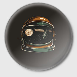 Значок Космос в шлеме скафандра - планета и спутник