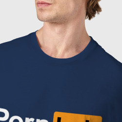 Футболка с принтом Pornhub для мужчины, вид на модели спереди №4. Цвет основы: темно-синий